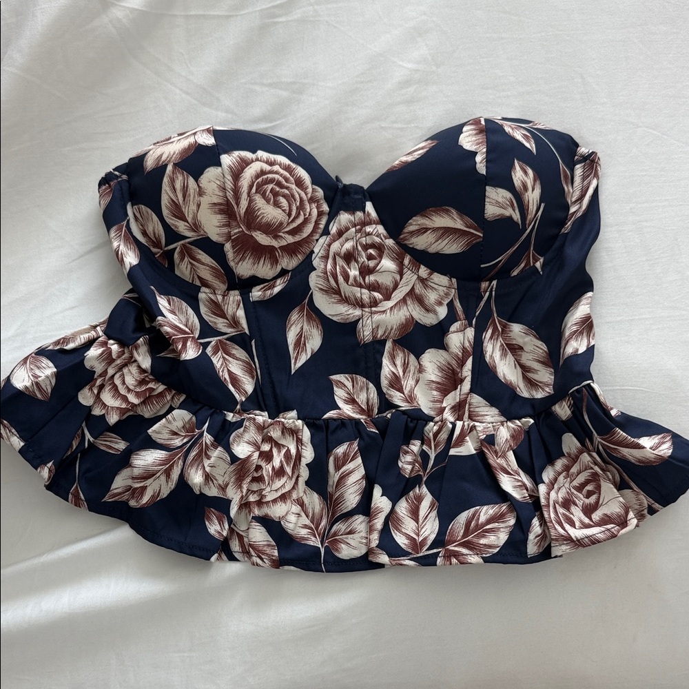 Floral Print Strapless Crop Top